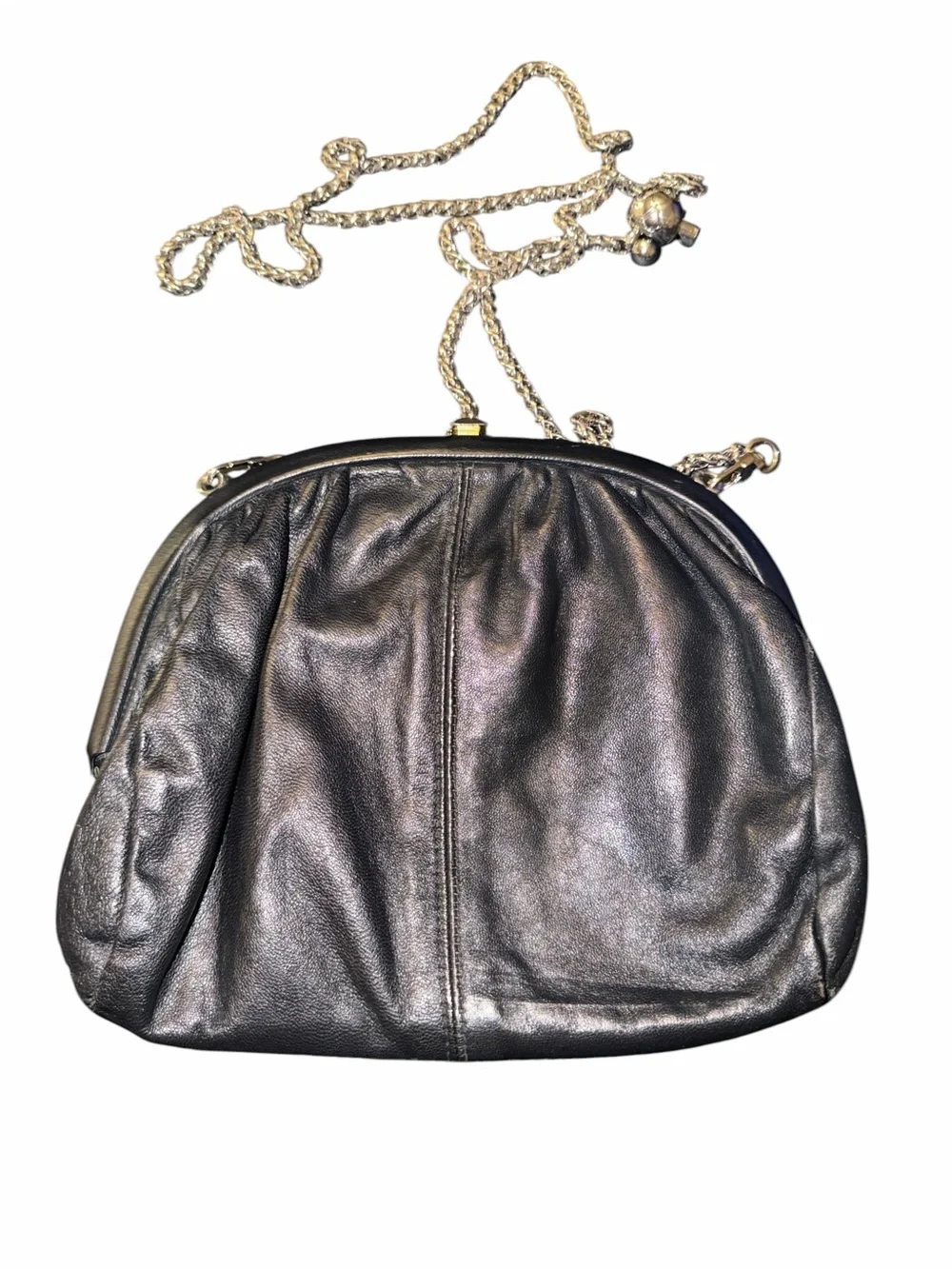 Sleek Black Leather Chain-Handle Women's Shoulder Bag